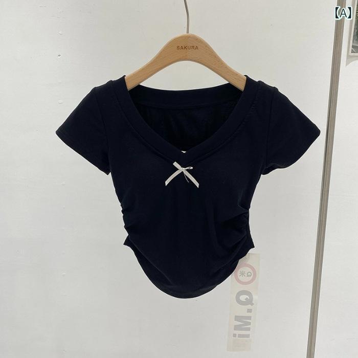 Tシャツ レディース Vネック リボン 蝶結び 切りっぱなし トップス 260g カットソー スリムフィット バックオープン カジュアル スイート セクシー おしゃれ putera-10332194 GRATIQUE MIEI パッケージ画像