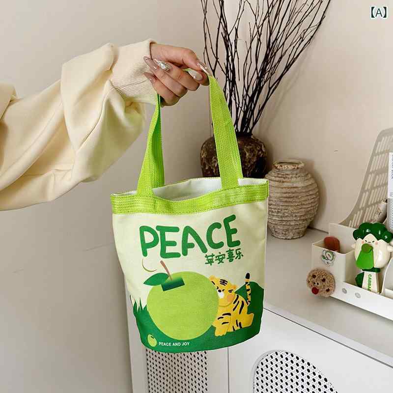 ハンドバッグ レディース 帆布 鞄 キャンバスバッグ トートバッグ ミニバッグ 軽量 手提げ イラスト柄 かわいい 散歩 お弁当入れ マザーズバッグ カジュアル・カラー: グリーン、イエロー、レッド、オレンジ、ラビットレッド、ブルー・スタイル: 清新、甘め・素材: キャンバス・サイズ: 小・用途: 日常使い、幼稚園、ギフト、誕生日会
