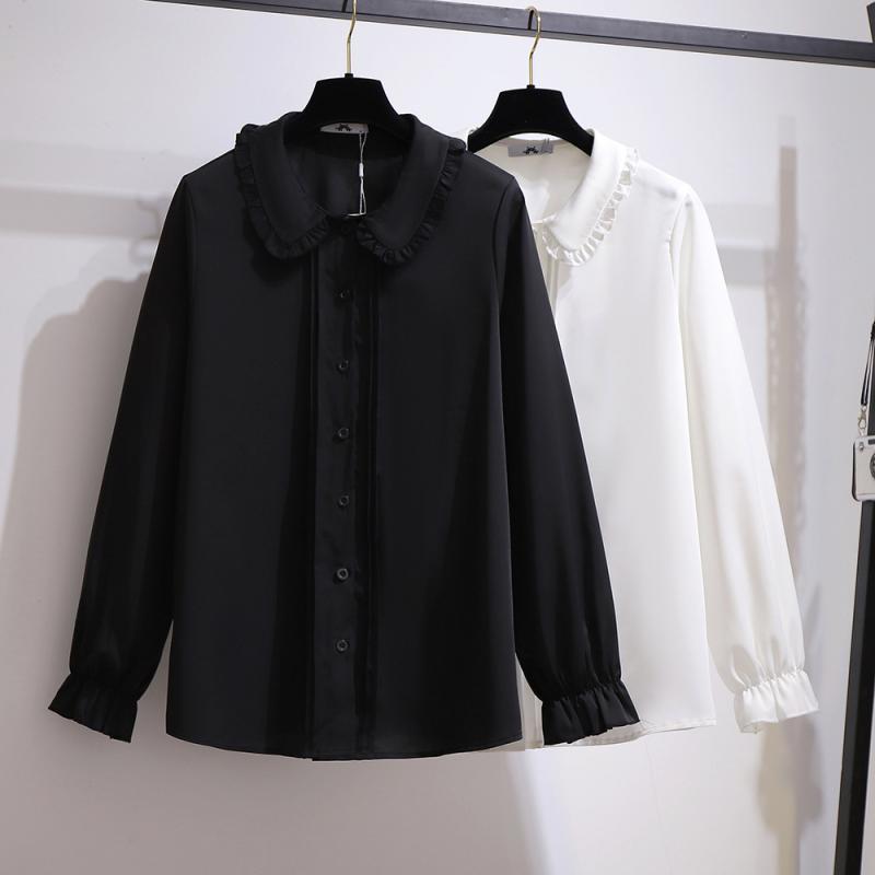 シャツ レディース ブラウス ぽっちゃりさん用 大きいサイズ 体型カバー 細見え ゆったり 秋冬 ラウンドネック フリル シフォン 長袖 軽やか お洒落 きれいめ フェミニン トップス 通勤用 普段使い デート カジュアル 無地 シンプル 40代