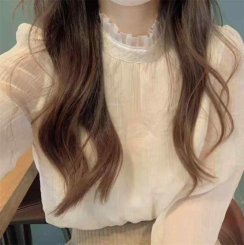 ブラウス レディース 春秋 長袖 レース 立襟 フリル シフォン チュール デザイン性 インナー トップス おしゃれ・素材: レース、ポリエステル、ナイロン・スタイル: スウィート、清新甜美・シルエット: ルーズ・着丈: 約50cm〜65cm・ネックライン: スタンドカラー・袖丈: 長袖・袖の形状: パフスリーブ・カラー展開: ホワイト・サイズ展開: S,M,L,XL,XXL・性別: レディース
