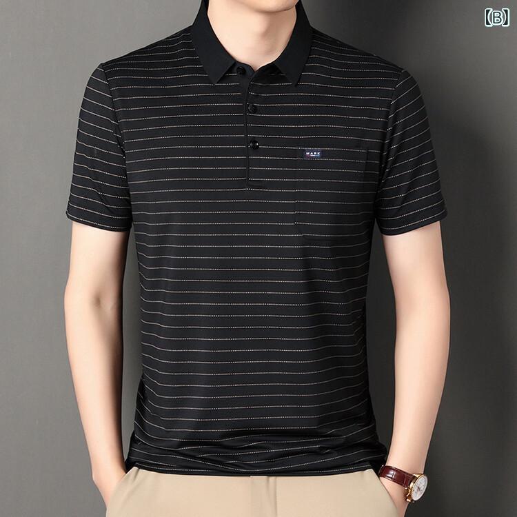 Tシャツ メンズ 半袖 接触冷感 ストライプ トップス ポケット付き 40代 父の日 シニア 高級感 オールシーズン putera-10351780 GRATIQUE MIEI サンプル画像2