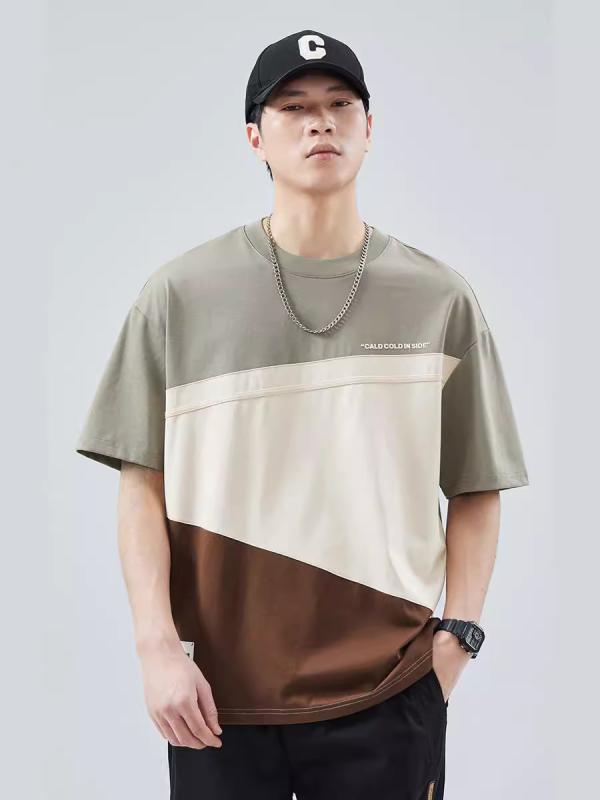 Tシャツ メンズ 半袖 クルーネック 切り替え 配色 ティーシャツ トップス カジュアル ビッグシルエット