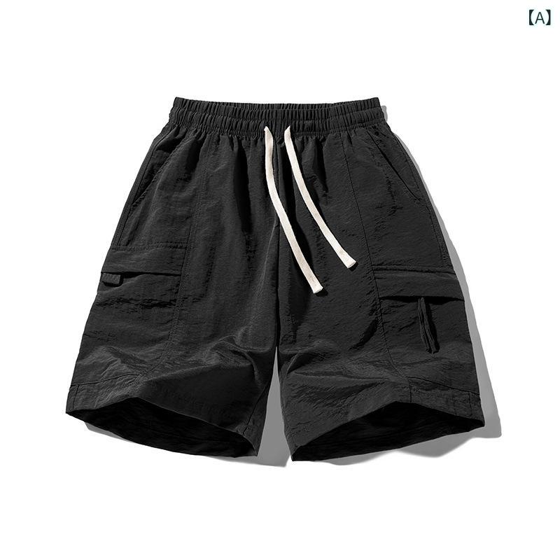 GRATIQUE MIEIのショートパンツ メンズ ナイロン 接触冷感 カーゴ 普段使い カジュアル ゆったり ルーズフィット 春夏 ブラック 無地 シンプル 軽い 速乾性 ストレッチ性 ワーク アウトドア スポーツ トレンド おしゃれ ボトムス｜アングル2