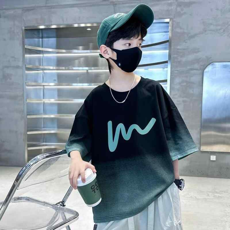 Tシャツ 男の子 半袖 トップス グラデーション 丸首 ゆったり ストリート カジュアル 普段着 通学 学生 おしゃれ オールシーズン