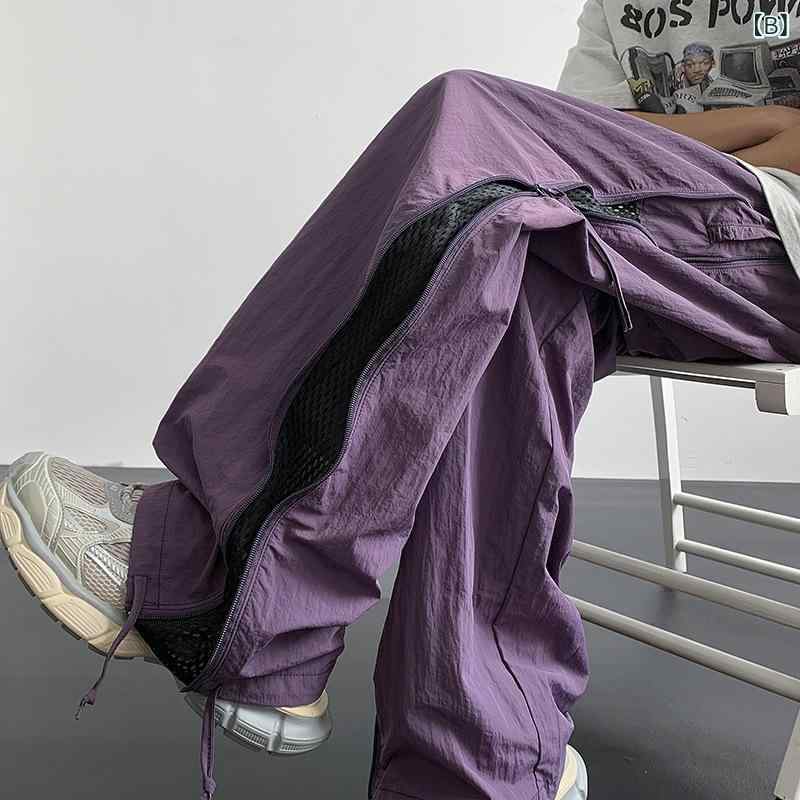 GRATIQUE MIEIのカーゴパンツ メンズ パープル 登山パンツ アウトドア ハイキングパンツ 機能性 薄手 通気性 カジュアル ストリート系 ゆったり ワークパンツ ズボン オールシーズン｜アングル3