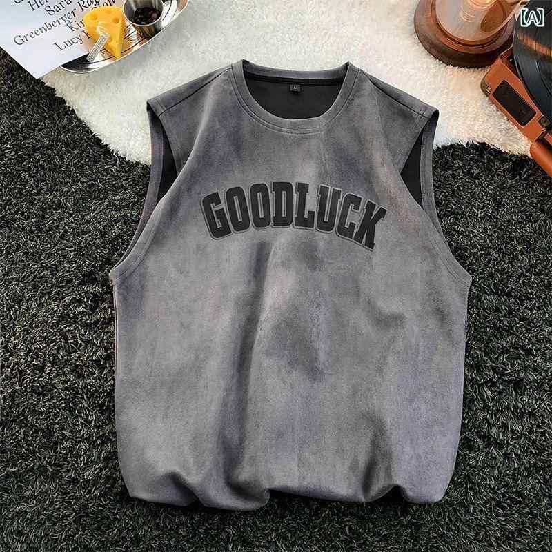 ベスト メンズ 男性用 麂皮絨 スエード調 トップス ノースリーブTシャツ アメリカン カジュアル ストリート 運動着 軽い ゆったり スポーツ アウトドア 春夏 重厚感 putera-10363611 GRATIQUE MIEI サンプル画像2