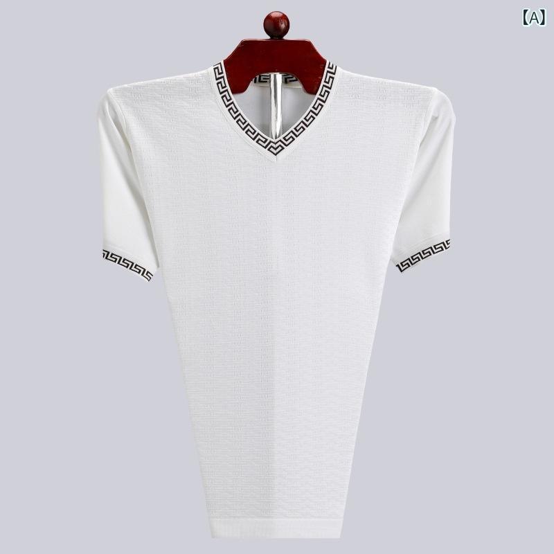 Tシャツ メンズ Vネック 半袖 接触冷感 桑蚕糸 光沢感 ニットソー トップス ビジネス ゆったり 中高年 シニア 春夏 putera-10364831 GRATIQUE MIEI サンプル画像2
