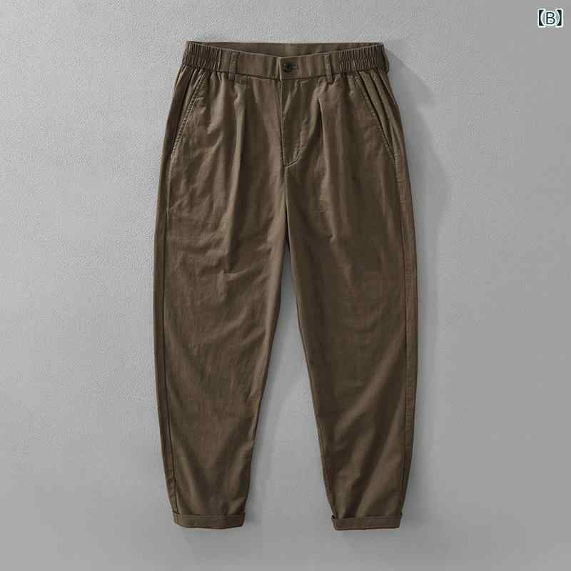 GRATIQUE MIEIのロングパンツ メンズ ゆったり 綿麻 ストレートパンツ パンツ レトロ カジュアル ナチュラル シンプル 無地 快適 ボトムス オールシーズン 普段着 お出かけ｜アングル3