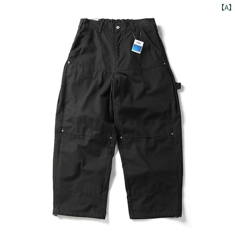 GRATIQUE MIEIのデニムパンツ メンズ レディース ワイドパンツ ジーパン ジーンズ ヴィンテージ風 ストリート系 アメカジ ワークパンツ ゆったり ボトムス ロング丈 長ズボン カジュアル スタイルアップ 体型カバー 無地 普段使い 通勤 通学 オールシーズン｜アングル2