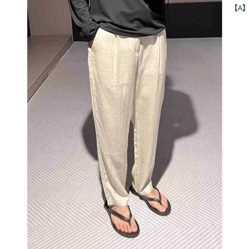 GRATIQUE MIEIのパンツ カジュアルパンツ レディース メンズ 直筒パンツ ストレートパンツ 老銭風 シンプル 無地 通気性 快適 垂感 ゆったり カジュアル 普段着 オールシーズン｜アングル2