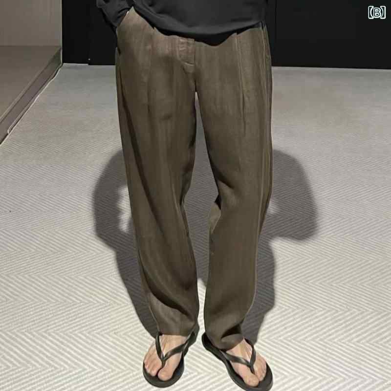 GRATIQUE MIEIのパンツ カジュアルパンツ レディース メンズ 直筒パンツ ストレートパンツ 老銭風 シンプル 無地 通気性 快適 垂感 ゆったり カジュアル 普段着 オールシーズン｜アングル3