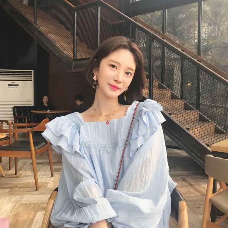 ブラウス レディース 長袖 フリル シフォン 娃娃衫 ゆるふわ 韓国ファッション 可愛い オシャレ トップス ガーリー カジュアル 通勤 お出かけ 体型カバー 透け感 軽やか 清楚 エレガント フェミニン 着回し 上品 デート オフィス 無地 春夏秋 オ
