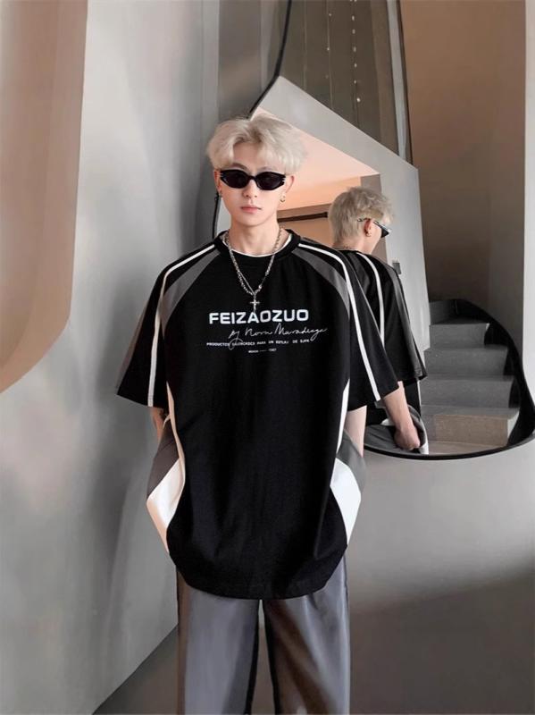 Tシャツ メンズ 半袖 ラグラン袖 高級感 切り替え トレンド風 小さめ襟元 重厚感 アメリカンカジュアル・スタイル: 学院風・主な素材: ポリエステル(ポリエステル)・柄: ストライプ・シルエット: ルーズフィット・タイプ: プルオーバー・ネックライン: クルーネック・袖丈: 半袖・フード: なし・厚さ: 薄手・素材名称: 化繊混紡・素材混率: ポリエステル96%以上・利用シーン: 日常・ディテール: プリント・プリントテーマ: 人物・カラー: ホワイト、ブラック・サイズ: M、L、XL、2XL、3XL・カテゴリ: Tシャツ・袖タイプ: レギュラー・重量: 180g-250g未満・機能性: 通気性・対象年齢: 大人・対象性別: 男性