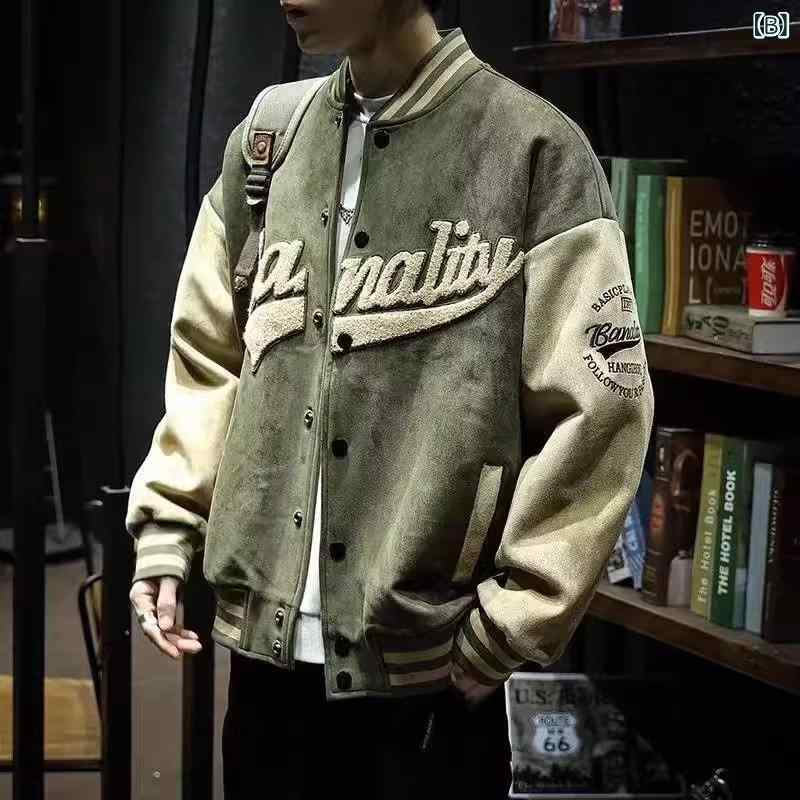 GRATIQUE MIEIのジャケット メンズ 野球服 鹿皮風 春秋 スエード調 スタンドカラー 防風 スポーツウェア カジュアル レトロ ビッグシルエット｜アングル3