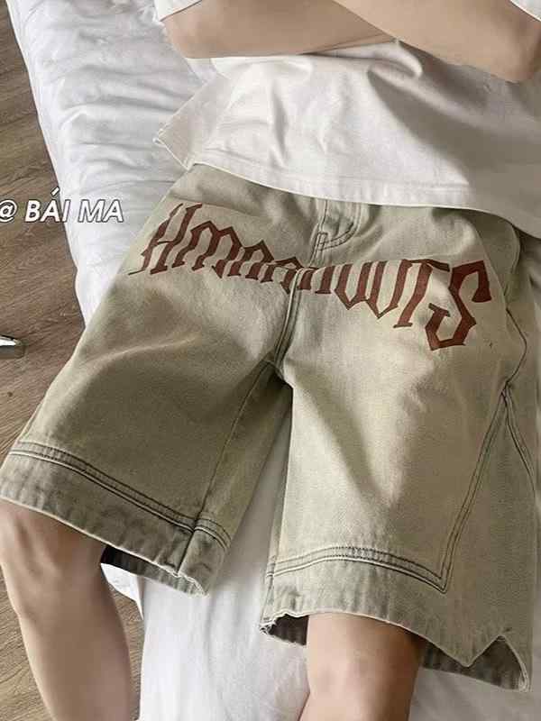 ショートパンツ メンズ バスケパンツ デニム ハーフパンツ バスケットボール ストリート系 アメカジ オーバーサイズ ヴィンテージ風 スポーツウェア 運動着 部屋着 ダンス 原宿系 カジュアル
