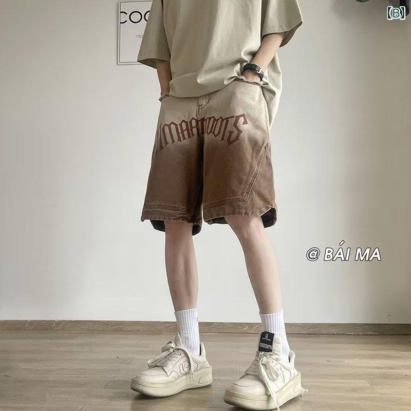 GRATIQUE MIEIのショートパンツ メンズ バスケパンツ デニム ハーフパンツ バスケットボール ストリート系 アメカジ オーバーサイズ ヴィンテージ風 スポーツウェア 運動着 部屋着 ダンス 原宿系 カジュアル｜アングル3