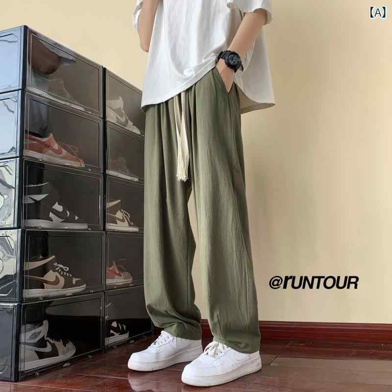 GRATIQUE MIEIのロングパンツ メンズ カジュアルパンツ 麻混 綿麻パンツ ワイドパンツ ストレートパンツ ハーレムパンツ リネン混 リラックスパンツ 大きいサイズ ゆったり 体型カバー 通気性 吸汗 速乾 日系 オールシーズン 普段使い カジュアル｜アングル2