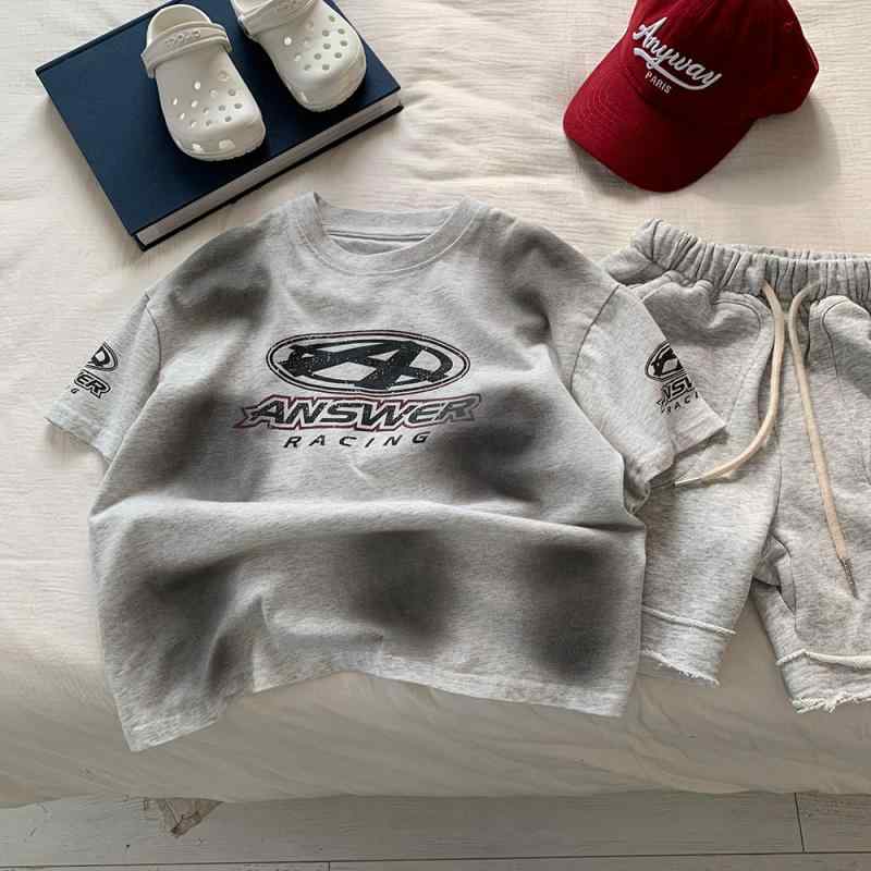 Tシャツ キッズ 男の子 半袖 トップス カットソー クルーネック ヴィンテージ風 ウォッシュ加工 ストリート系 アメカジ オーバーサイズ ゆったり ビッグシルエット カジュアル スポーティー オールシーズン