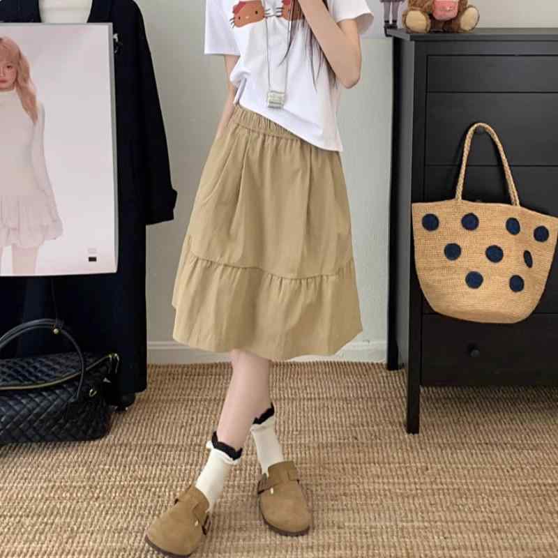 スカート レディース Aライン フレア ミモレ丈 ヴィンテージ風 カーキ 体型カバー ゆるっと おしゃれ シンプル カジュアル ボトムス putera-10382515 GRATIQUE MIEI パッケージ画像