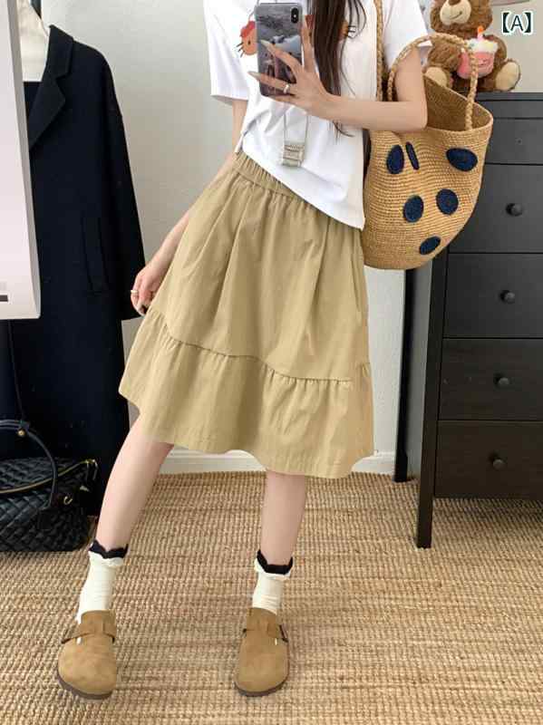 スカート レディース Aライン フレア ミモレ丈 ヴィンテージ風 カーキ 体型カバー ゆるっと おしゃれ シンプル カジュアル ボトムス putera-10382515 GRATIQUE MIEI サンプル画像2