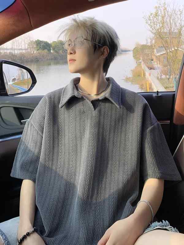 ポロシャツ メンズ 半袖 Tシャツ 麦の穂柄 カジュアル 重厚感 ゆったり グレー 春夏 アメリカンスタイル トップス・スタイル: 日系レトロ・主な素材: ポリエステル100%以上・柄: 無地・シルエット: ルーズ・対象: ティーンエイジャー・タイプ: プルオーバー・ネックライン: 襟付き・袖丈: 半袖・フード: なし・厚さ: 薄手・シーン: カジュアル・カラー展開: ブラック、グレー、アプリコット・サイズ展開: M、L、XL、2XL、3XL・重量: 約250-300g・対象年齢: 大人・性別: 男性・カテゴリー: Tシャツ