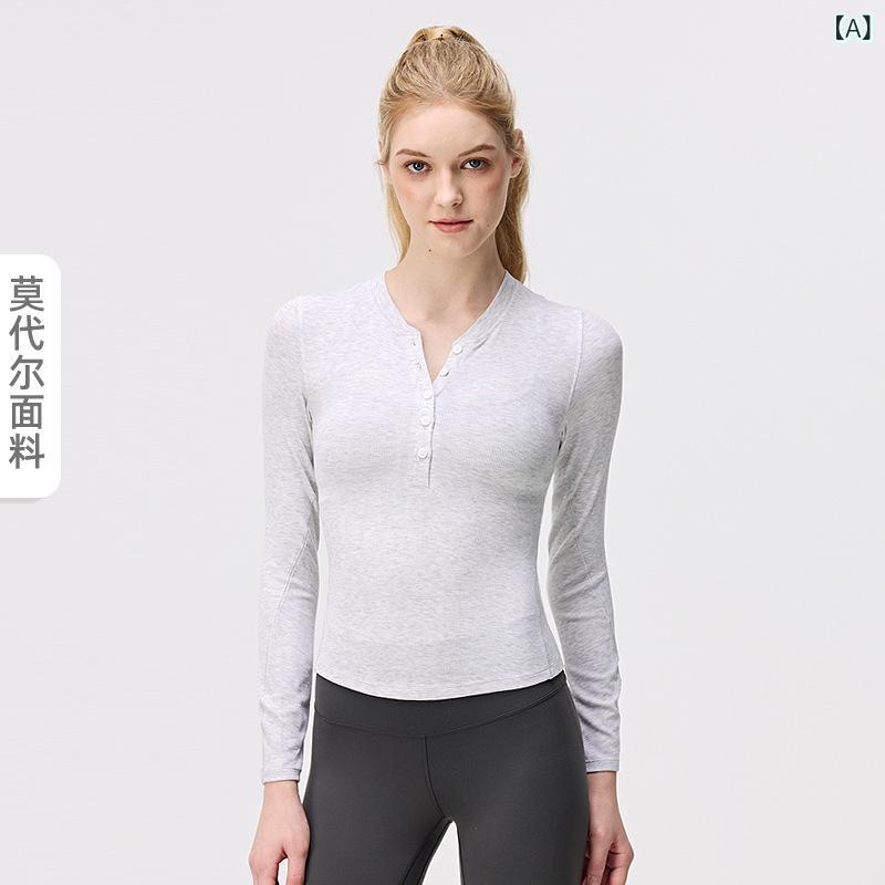 Tシャツ レディース ヨガウェア ヨガトップス トップス 長袖 チュニック カットソー ヘンリーネック 裸感 通気性 吸湿速乾 防臭 スリム フィットネス ジム ランニング 伸縮性 ストレッチ スポーツウェア 運動 putera-10389674 GRATIQUE MIEI サンプル画像2