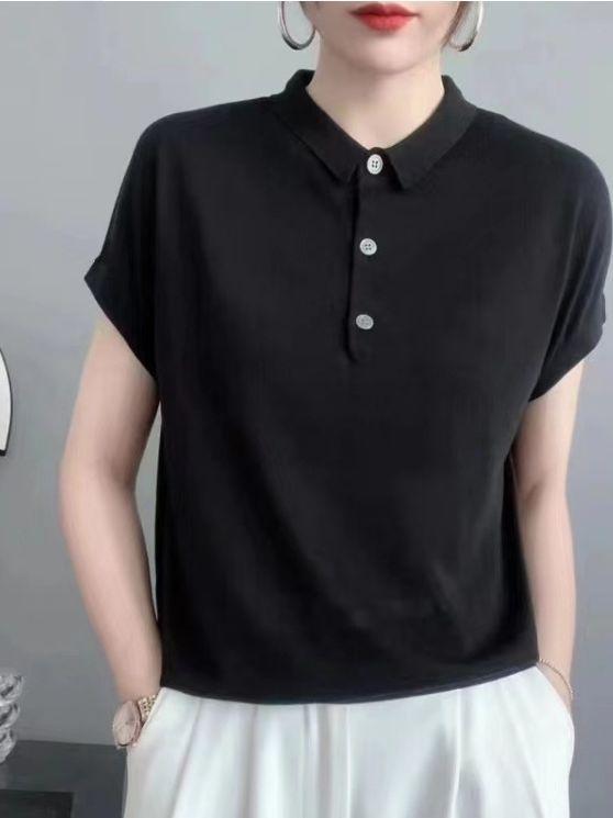 Tシャツ レディース 半袖 ストライプ ポロ襟 配色 レトロ 接触 トップス シンプル きれいめ カジュアル 通勤 通学 オールシーズン・素材: 粘土繊維、アクリル・柄: ボーダー・厚さ: 薄手・組み合わせ: 単品・スタイル: プルオーバー・シルエット: ストレート・袖の形状: レギュラー・襟の形状: 小ぶりな折り襟・袖丈: 三分袖・装飾: ボタン・着丈: 50-65cm・加工: パッチワーク・カラー展開: ブラック、黒白ボーダー黒襟、ネイビーボーダー、白襟ボーダー・サイズ展開: S, M, L, XL・テイスト: 通勤スタイル・着用方法: 被り・製品カテゴリ: セーター