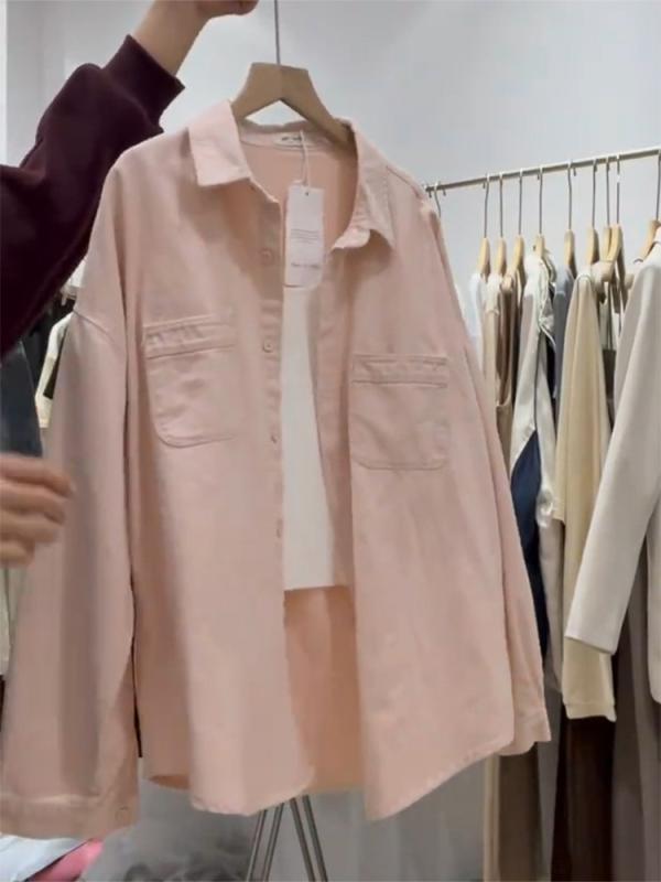 シャツ レディース 春物 長袖 トップス ブラウス ピンク カットソー 薄手 紫外線対策 UVカット 日焼け防止 対策 園芸 運転 自転車 旅行 通学 レジャー 通勤 インナー 重ね着 襟付き 前開き ゆったり 羽織り 無地 カジュアル かわいい・カテゴリ: 衬衫・スタイル: カジュアル、原宿風・主な素材: 綿95%以上・デザイン: カーディガン・袖丈: 長袖・クラフト: 複合・シルエット: ルーズフィット・着丈: 中長丈（約65cm〜80cm）・襟型: POLO襟・袖型: ラグラン袖・トレンド要素: シャーベットカラー・カラー展開: ピンク・サイズ展開: M、L、XL