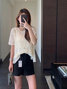 ブラウス レディース 半袖 フリル プリーツ デザイン 細見え 大人かわいい ガーリー フェミニン 春夏 通勤 オフィス お出かけ 涼しい 華やか ゆったり おしゃれ