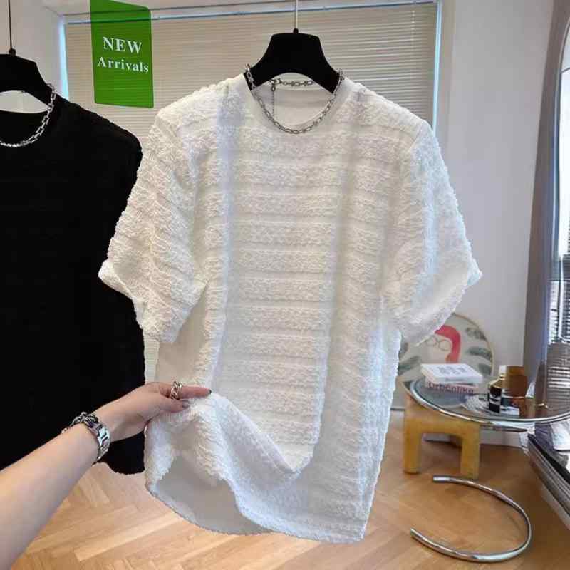 Tシャツ レディース カットソー 半袖 チュニック レース ギャザー プリーツ パフスリーブ 肩パッド付き ルーズ ゆったり トップス カジュアル おしゃれ かわいい 無地 クルーネック ラウンドネック ホワイト
