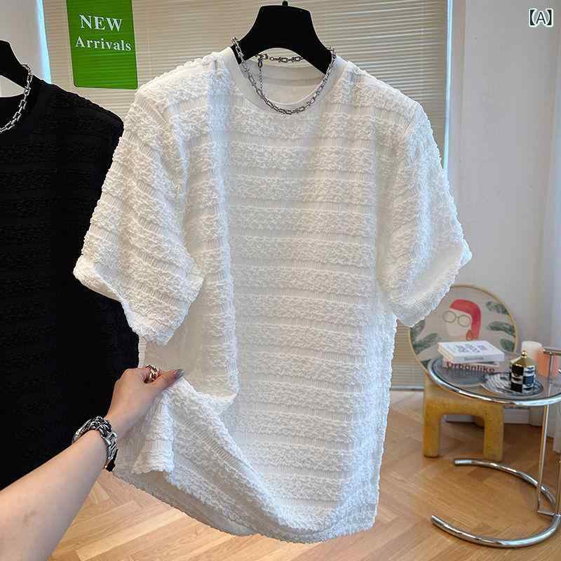 GRATIQUE MIEIのTシャツ レディース カットソー 半袖 チュニック レース ギャザー プリーツ パフスリーブ 肩パッド付き ルーズ ゆったり トップス カジュアル おしゃれ かわいい 無地 クルーネック ラウンドネック ホワイト｜アングル2