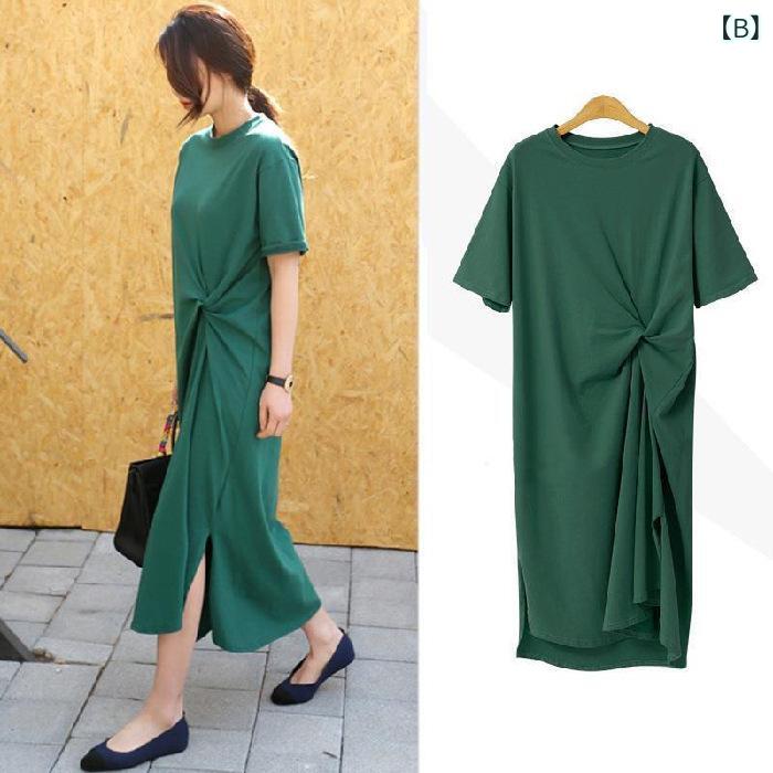 GRATIQUE MIEIのワンピース レディース 夏 サマー ロング丈 マキシ丈 膝下 半袖 Tシャツワンピ カットソー チュニック 異素材切り替え ゆったり 体型カバー 大きいサイズ ルームウェア 部屋着 普段使い デイリー カジュアル フランス風 小きいサイズ｜アングル3