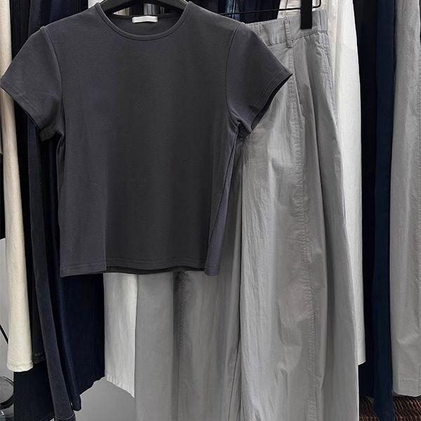 Tシャツ セットアップ レディース 半袖 カットソー ワイドパンツ ロングパンツ 2点セット 上下セット ルームウェア 部屋着 普段使い カジュアル 韓国風 無地 フェミニン トップス ボトムス パンツ グレー 涼しい 快適 かわいい 春夏