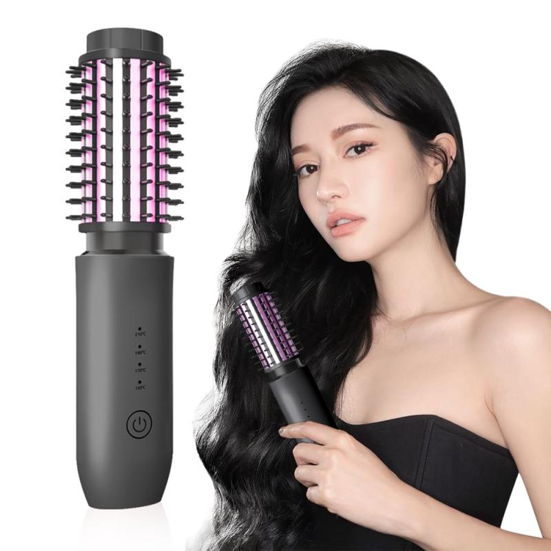 【2025年進化モデル&amp;7000mAh大容量】ヒートブラシ ヘアアイロン マイナスイオン コードレス USB充電式 4段階温度調節 150～210℃ 40mm カールアイロン ストレートブラシ 2way 速熱 傷まない お誕