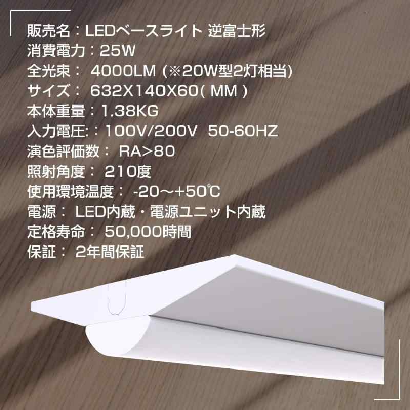 逆富士形 LEDベースライト 25W 4000lm 20W形×2灯相当 天井直付 器具一体型シーリングライト 施設照明 キッチンベースライト 色可選択 LEDべースライト 20W形 一体型LEDべース照明 25w 逆富士型 20W形 - 3