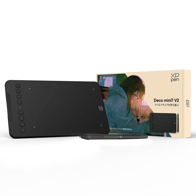 XPPen ペンタブレット 7x4インチ 8192筆圧レベル ペンタブ 傾き検知機能搭載 充電不要ペン 8個ショートカットキー osu専用 Windows Mac Android Chrome OS 88.0以上に対応 イラスト お絵描き Deco mi