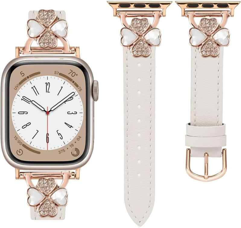 For Apple Watch バンド レザー本革 コンパチブル Apple Watch Series Ultra/Ultra2/10/9/8/7/6/5/4/3/2/1/SE2/SE レディース スリム クローバー おしゃれ 可愛い アップルウォッチ putera-10403341 GRATIQUE MIEI パッケージ画像
