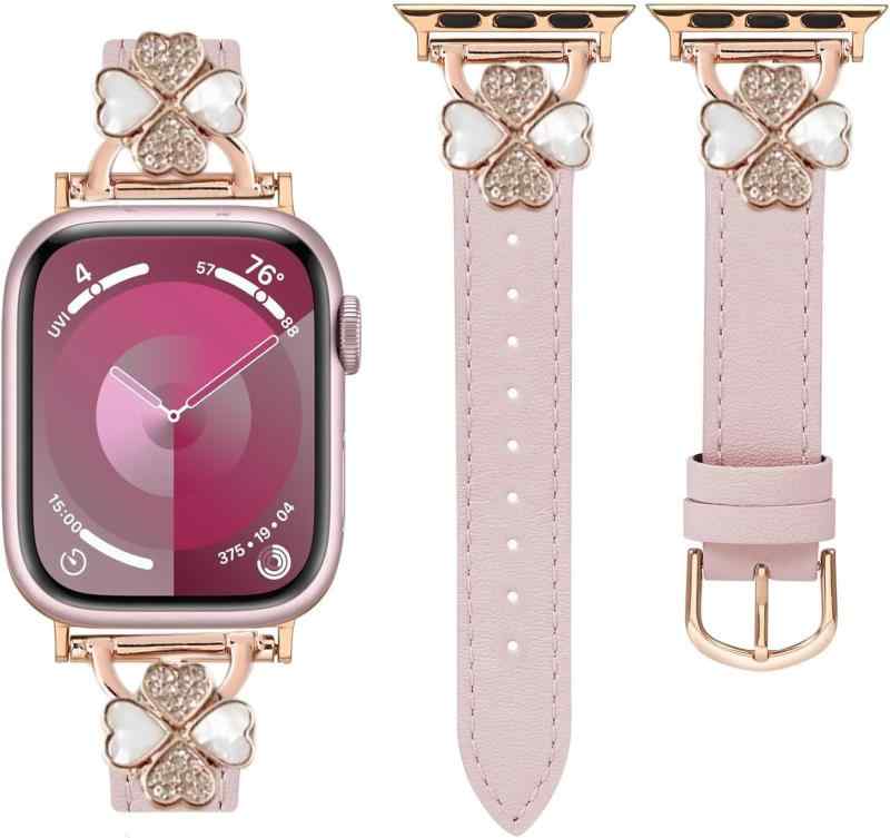 For Apple Watch バンド レザー本革 コンパチブル Apple Watch Series Ultra/Ultra2/10/9/8/7/6/5/4/3/2/1/SE2/SE レディース スリム クローバー おしゃれ 可愛い アップルウォッチ putera-10403341 GRATIQUE MIEI サンプル画像2