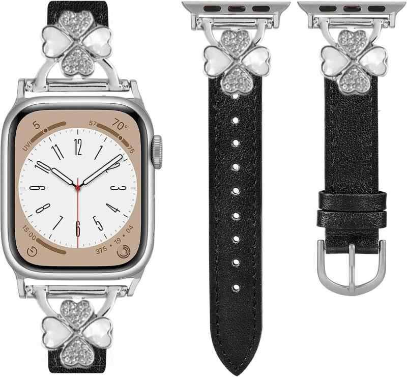For Apple Watch バンド レザー本革 コンパチブル Apple Watch Series Ultra/Ultra2/10/9/8/7/6/5/4/3/2/1/SE2/SE レディース スリム クローバー おしゃれ 可愛い アップルウォッチ putera-10403341 GRATIQUE MIEI サンプル画像3