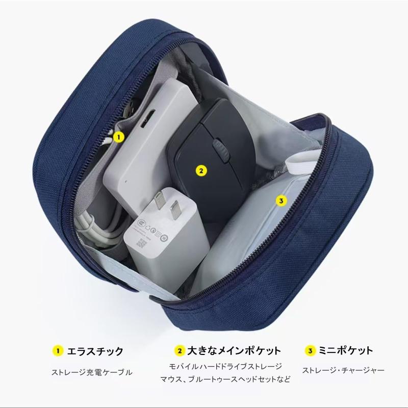 ガジェットポーチ 大容量 充電器やケーブルケース 充電器 イヤホーンコード SDカードポータブル PC周辺アクセサリーの整理バッグ 耐摩耗 収納 旅行 出張 便利 専用保護収納携帯用 (ネイビー putera-10404401 GRATIQUE MIEI サンプル画像3