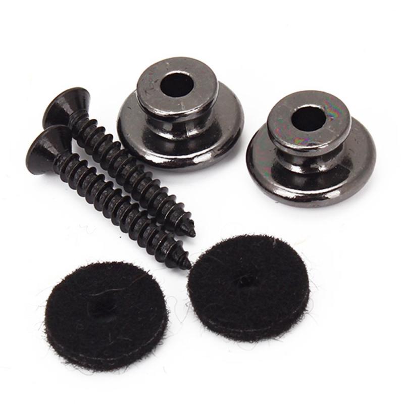 Yibuy 1 Set of 2 キノコヘッドギターストラップボタン ニッケルブラック