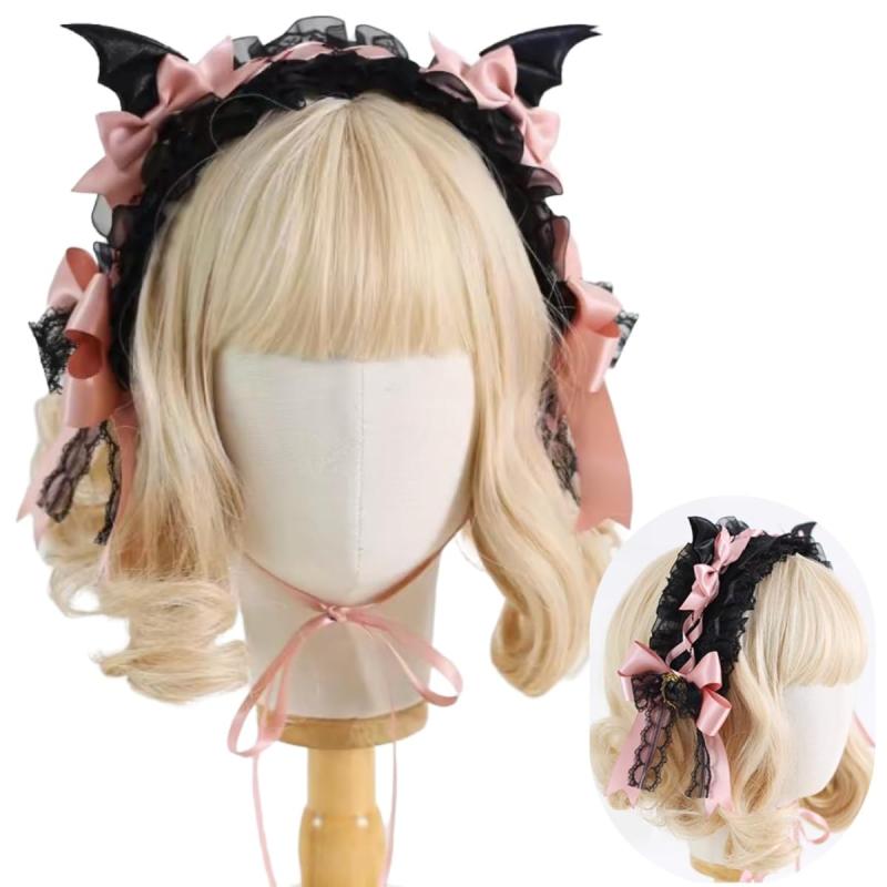 [Ligwon] ゴスロリ ロリータ ヘッドドレス ヘアアクセサリー 黒 悪魔 天使の羽 髪飾り 蝶結び レース 森ガール lolita ヘッドアクセサリー かわいい ゴシック ハロウィン パーティー イベント おの商品画像 2