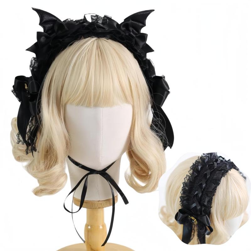 [Ligwon] ゴスロリ ロリータ ヘッドドレス ヘアアクセサリー 黒 悪魔 天使の羽 髪飾り 蝶結び レース 森ガール lolita ヘッドアクセサリー かわいい ゴシック ハロウィン パーティー イベント おの商品画像 3