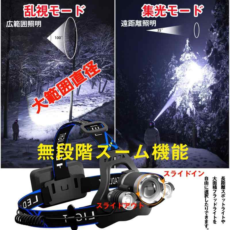 【強化版 長航続 多機能 ledライト】ヘッドライト 4種類USB充電式 ヘッドランプ 大...