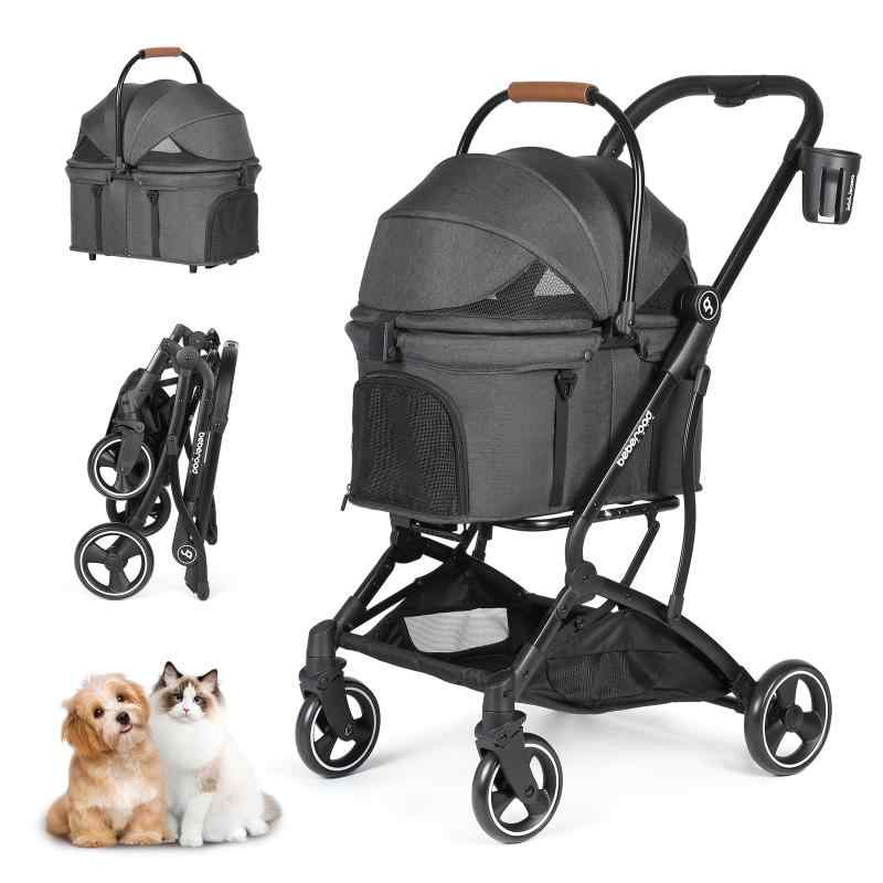 BEBEROAD PETS T3 ペットカート 分離型 小型犬 折りたたみ 4輪 前輪360°回転 犬用バギー 犬用ベビーカー 多頭用 小型犬 中型犬 ペット キャリーカート いぬ用ワンタッチ 折りたたみ 後輪ブレーキ