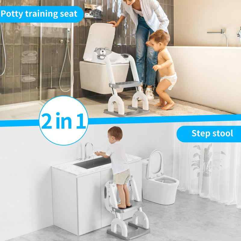 トイレトレーニング階段付きの子供補助便座，アップグレードされた丸アーチ型補助...