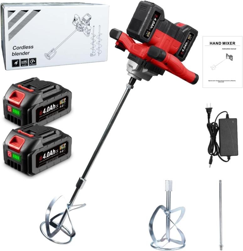 ONEVAN かくはん機 攪拌機 モルタルミキサー 850W 強力 20V 6段階速度調整 120-680r/min 方向盤型 コンクリートミキサー S型攪拌杆付き 無刷電機 65N.M大トルク 牧田互換バッテリー対応 カクハン機 ミ