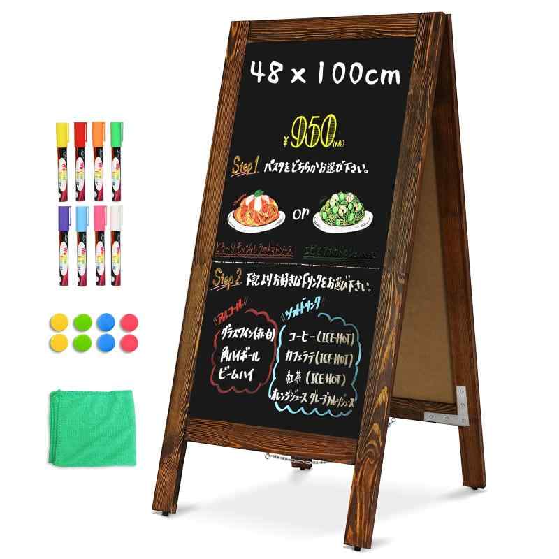 Walspax A型看板 48x100cm ブラックボード立て看板 屋外 黒板 両面マグネット対応 木製 ヴィンテージ ウェルカムボード（ホワイト）頑丈な木製フレーム: 長期間の使用に耐える丈夫なパイン材を使用。 幅広のフレームは、木製黒板イーゼルをより頑丈にします。両面黒板：メニューやメモを書いたり、写真やチラシを掲示したり、広告メッセージを最大限に表示するのに十分なスペースが両面にあります。書きやすく、お手入れも簡単：黒板は、ゴーストや汚れを残すことなく、書き込んだり、湿らせた雑巾で何度も拭き取ることができます。頑丈な構造：高品質の金属チェーンが黒板同士をつなぎ、2つの頑丈なヒンジが黒板をしっかりと固定します。 ヘビーデューティーなデザインで、風の強い日でも安定します。 使用後は折りたたんで分解でき、保管が簡単。多機能で広範囲
