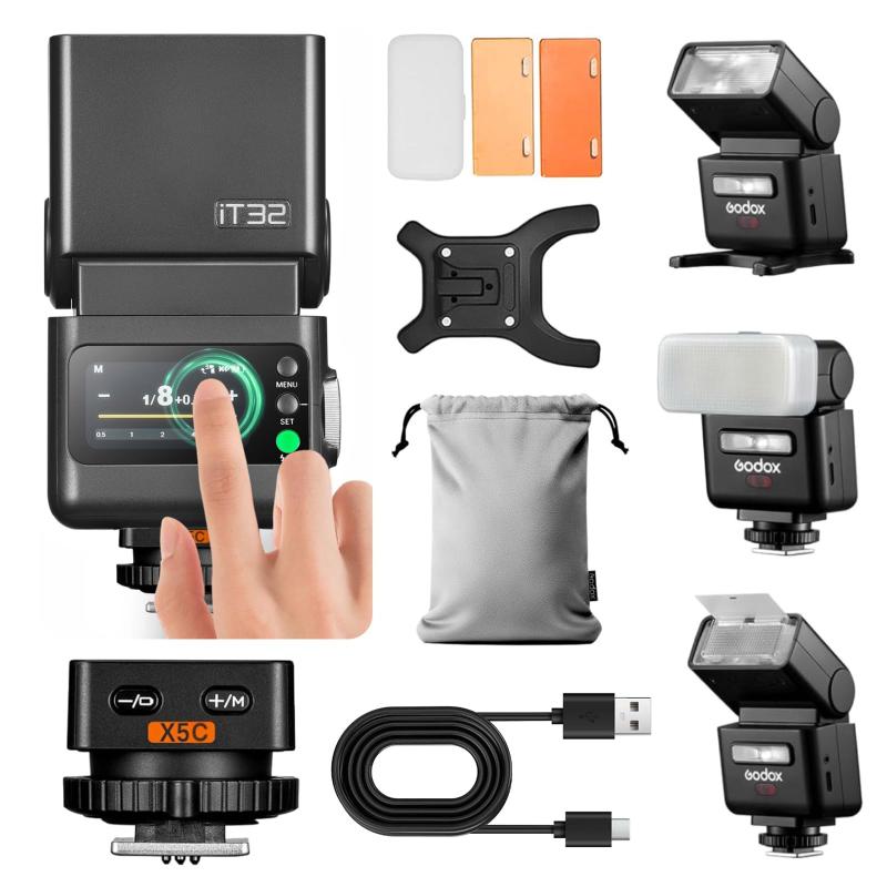 【日本語説明書付き】Godox iT32 TTL カメラフラッシュ X5S ソニー対応 2.4Gワイヤレス マグネット式装着 オンカメラモードとオフカメラモードフラッシュ 160g フル発光約510回 1.5秒のリサイクル i