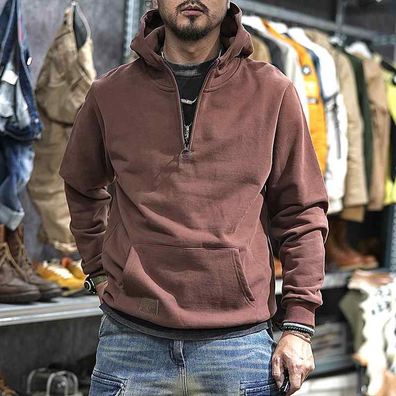 パーカー メンズ トップス ハーフジップ プルオーバー フード付き 厚手 裏起毛 ウォッシュ加工 ヴィンテージ風 レトロ ゆったり ルーズ カジュアル フーディー 青年 アウター アメリカン アメカジ 防寒 暖かい 上着 長袖